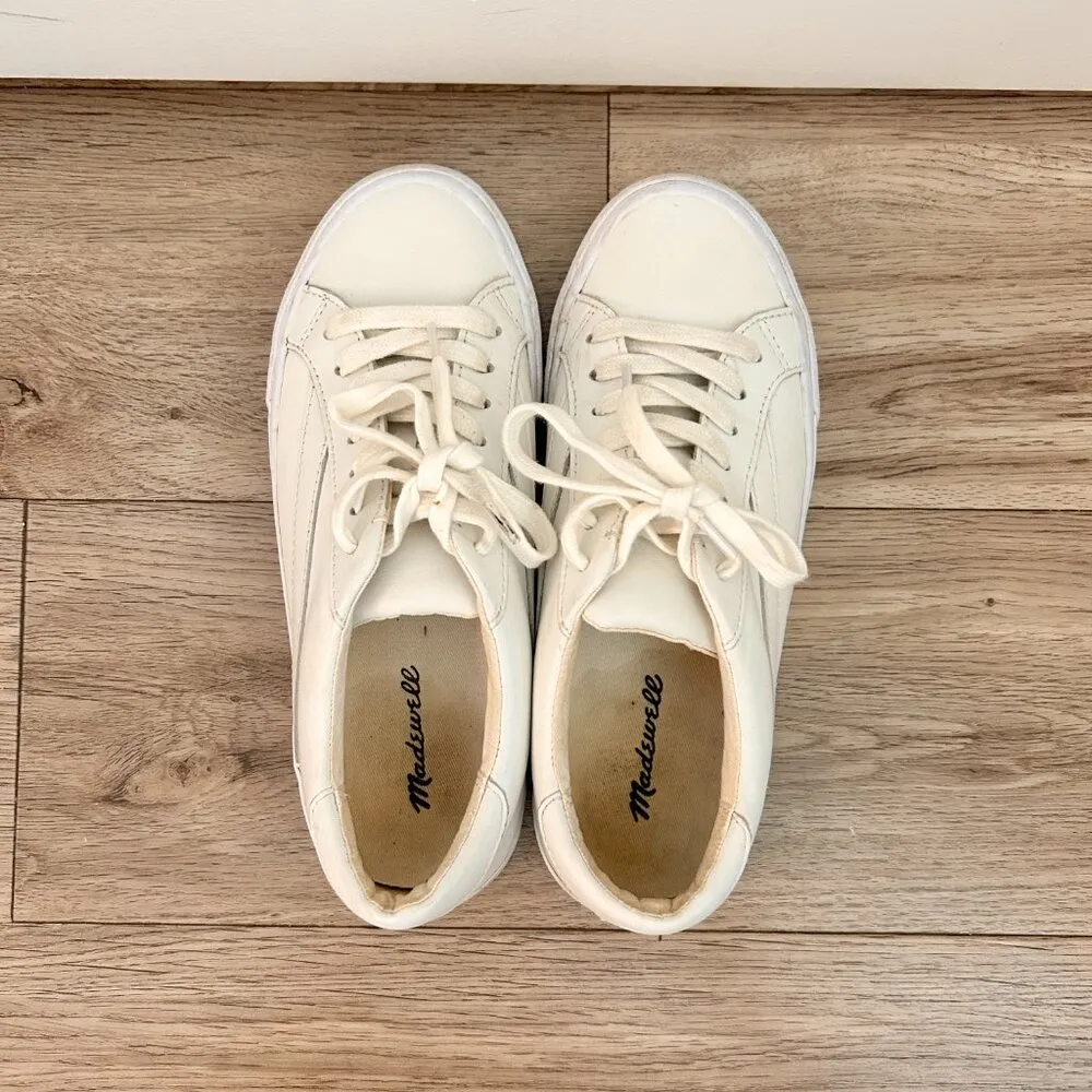 Madewell Sidewalk Low-Top Sneakers in Leather in Pale Parchment White Size 6.5 - Image 10