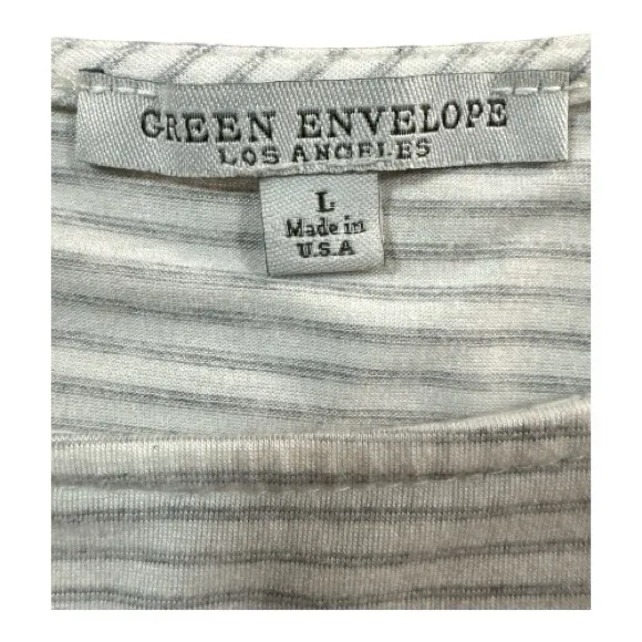 Green‎ Envelope White and Light Gray Striped Tee Size L - Image 5