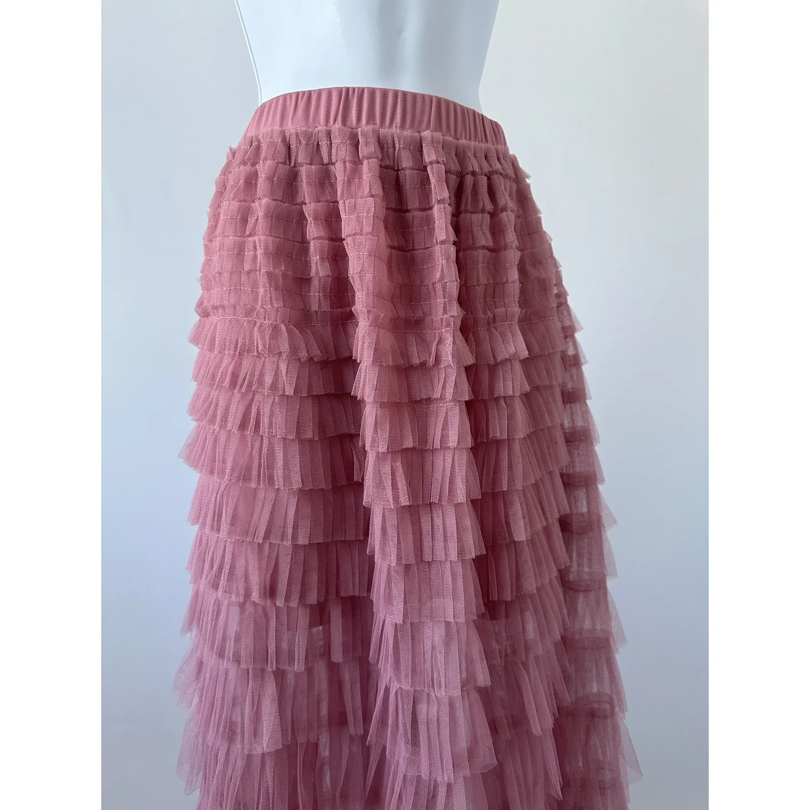 NWT Francesca's Rose Pink Tulle Maxi Skirt, M (b2A) Size M - Image 2
