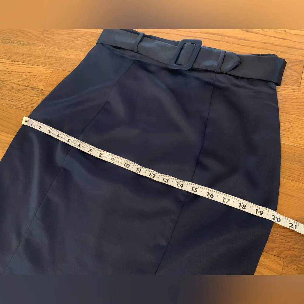 High waist belted Silky Satin ruffle hem midi skirt blue size M - Image 11