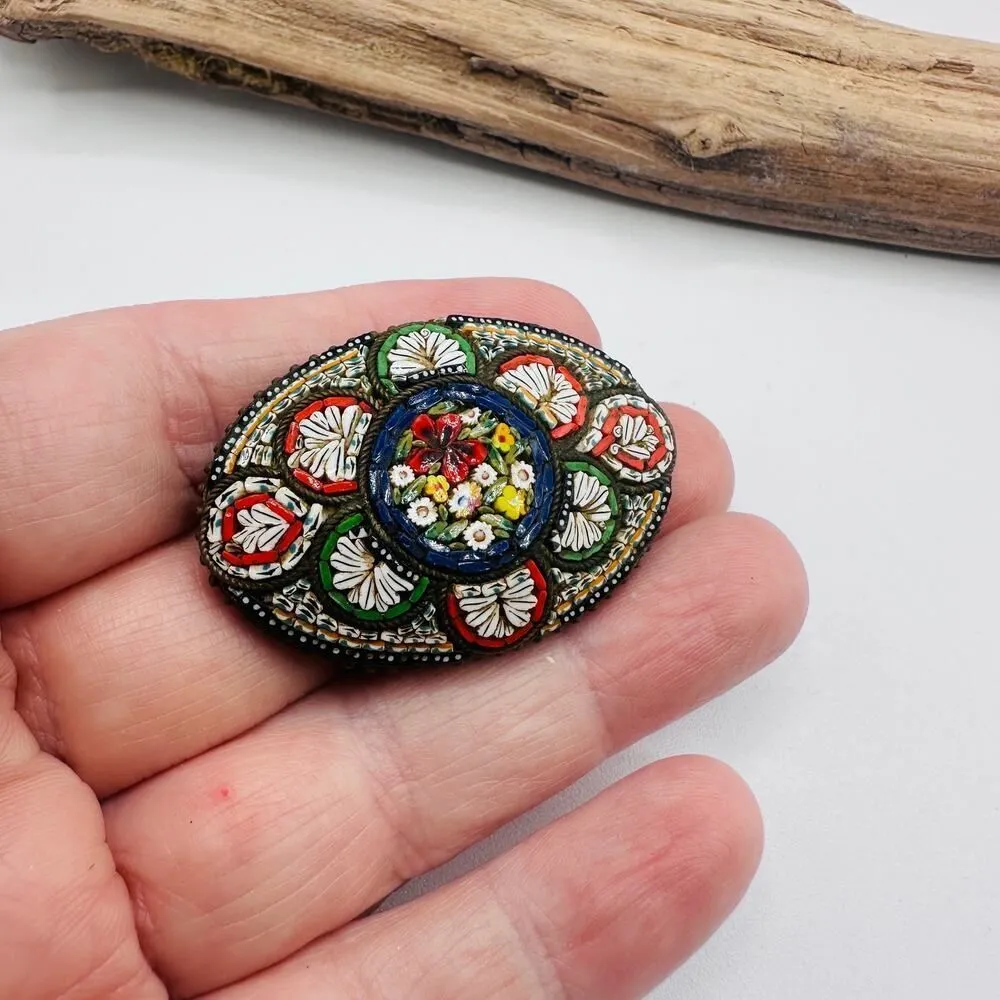Vintage Italian Micro Mosaic Floral Brooch - Image 2