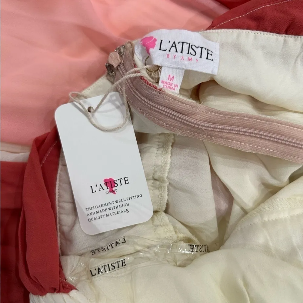 Coral color block halter maxi dress L’atiste by Amy - Image 11