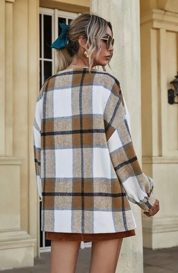 SheIn Plaid Balloon Sleeve Jacket - Image 2