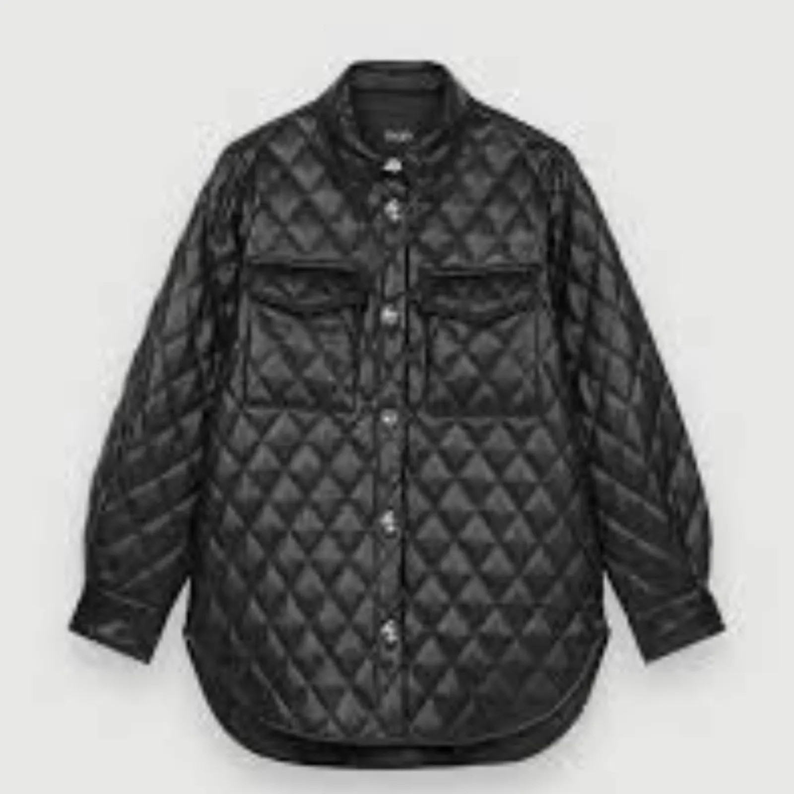 Maje Black Faux Leather Look Quilted Shacket Jacket size large - Image 2