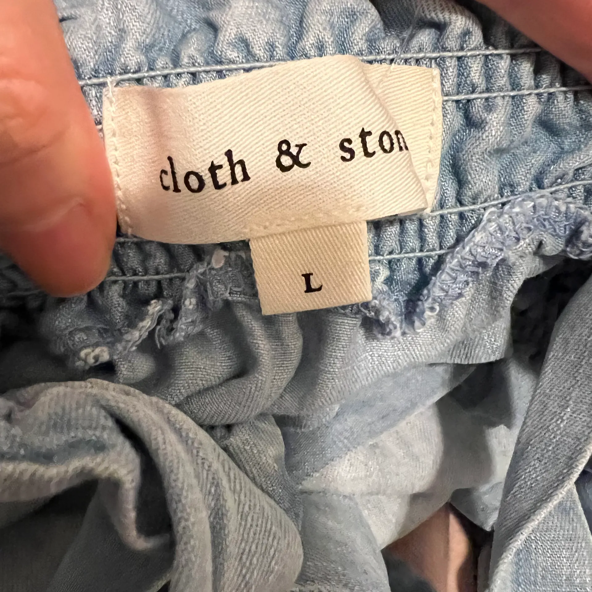 Blue Chambray Denim Ruched Babydoll Bow Tie Tank Top NEW - Image 5