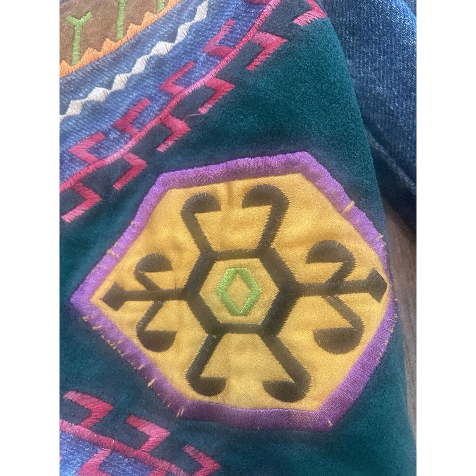 Hairston Roberson ROPA VTG Sz L Denim Embroidered Jacket Western USA LG Aztec Blue - Image 5