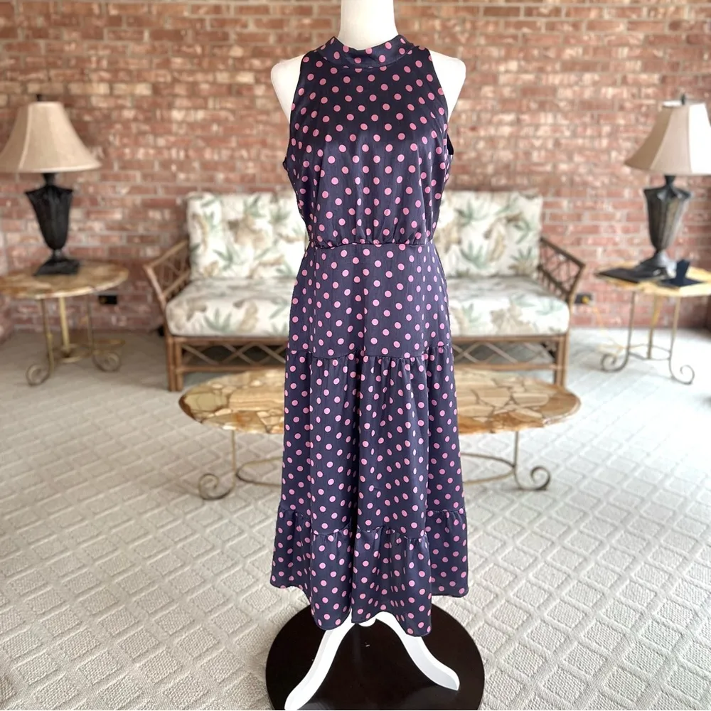 NWT Sam Edelman Dress Midi Halter Polka Dot High Neck 10 Periwinkle Blue Party - Image 3