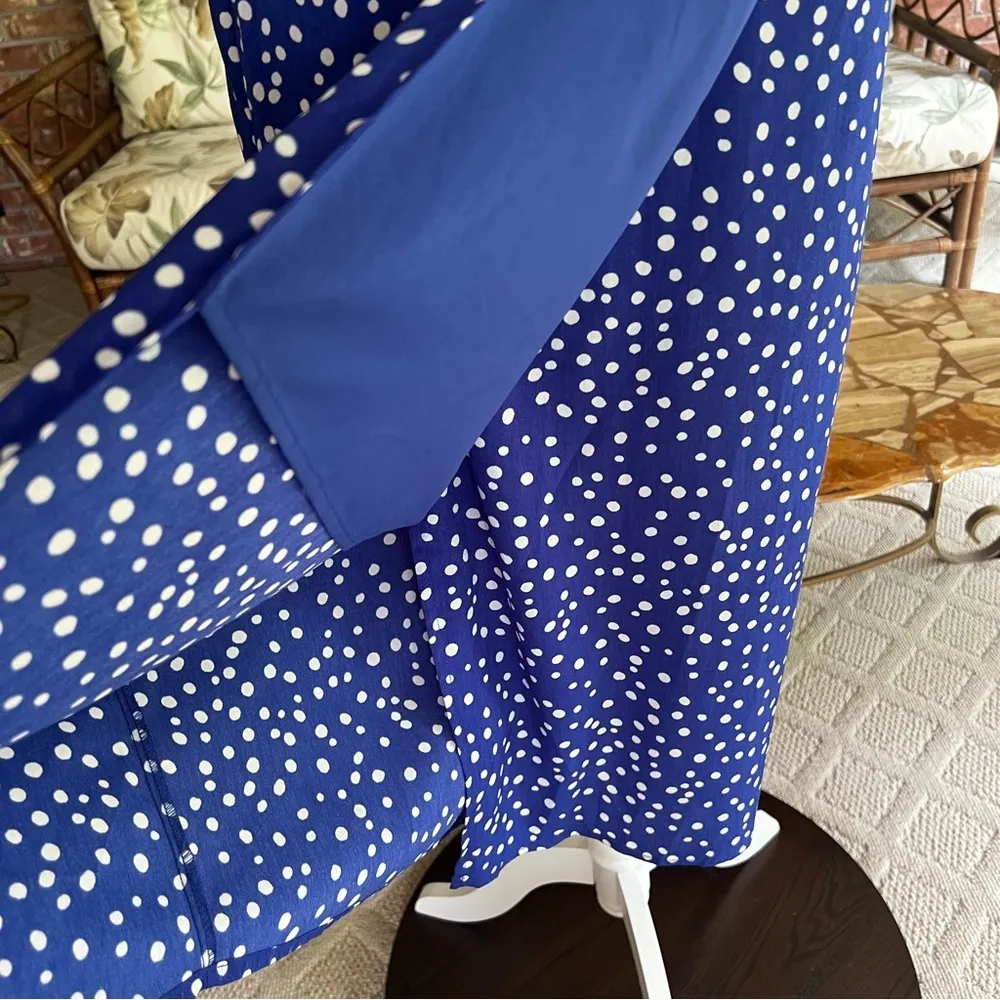 Lucy Paris Claudia Dress Royal Blue Polka Dot Wrap Flutter Strap XS - Image 7