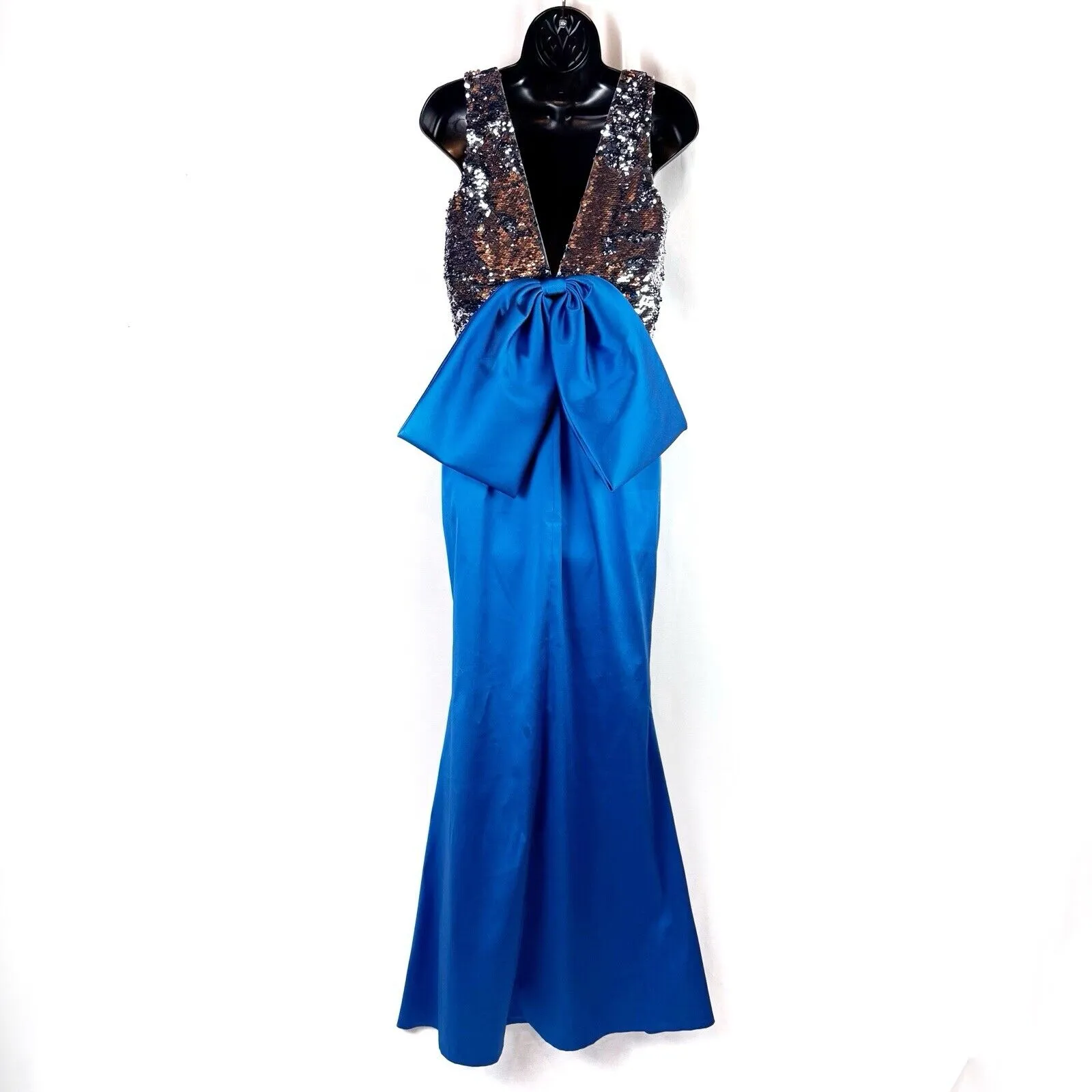 Sachin + Babi Topanga Blue Silver Sequin Bodice Gown with Back Bow Size 6 - Image 5