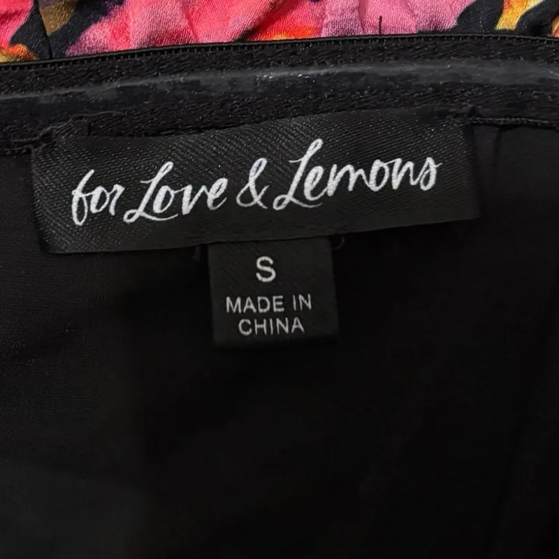 For Love & Lemons Pink Black Floral Dakota Ruched Mini Dress Size Small - Image 4