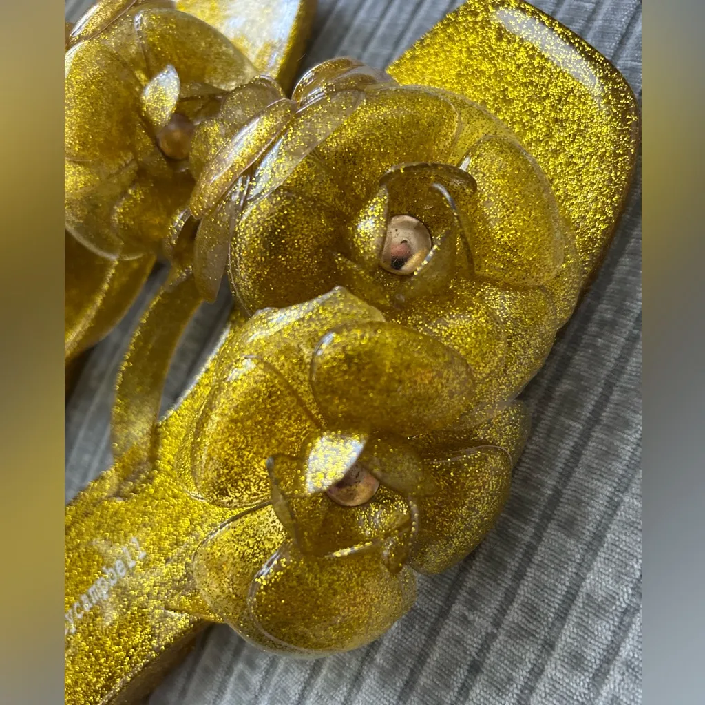 Jeffrey Campbell Jelly Yellow Floral Slide In gold glitter NEW Sz 7 - Image 5