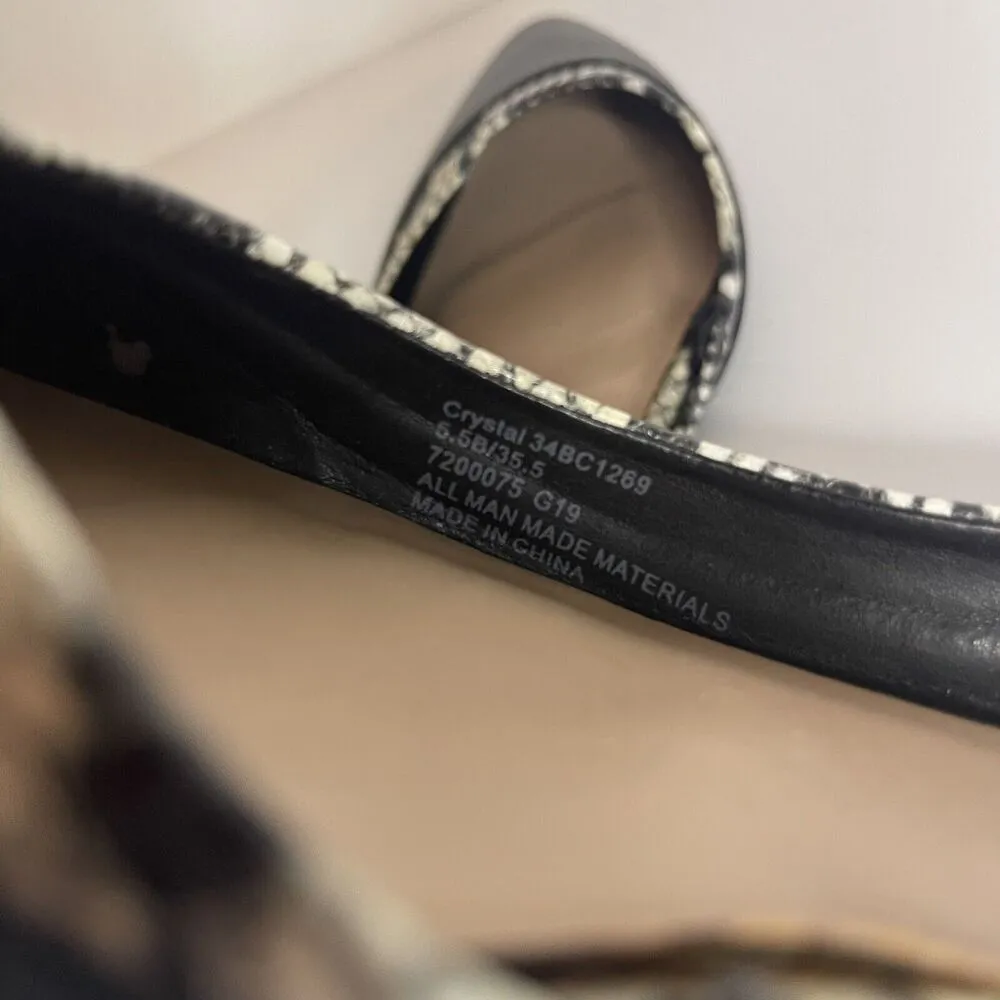 BCBG Women’s Black Round Point Toe Flats with Snake Print Accent Sz 5.5 Crystal - Image 7