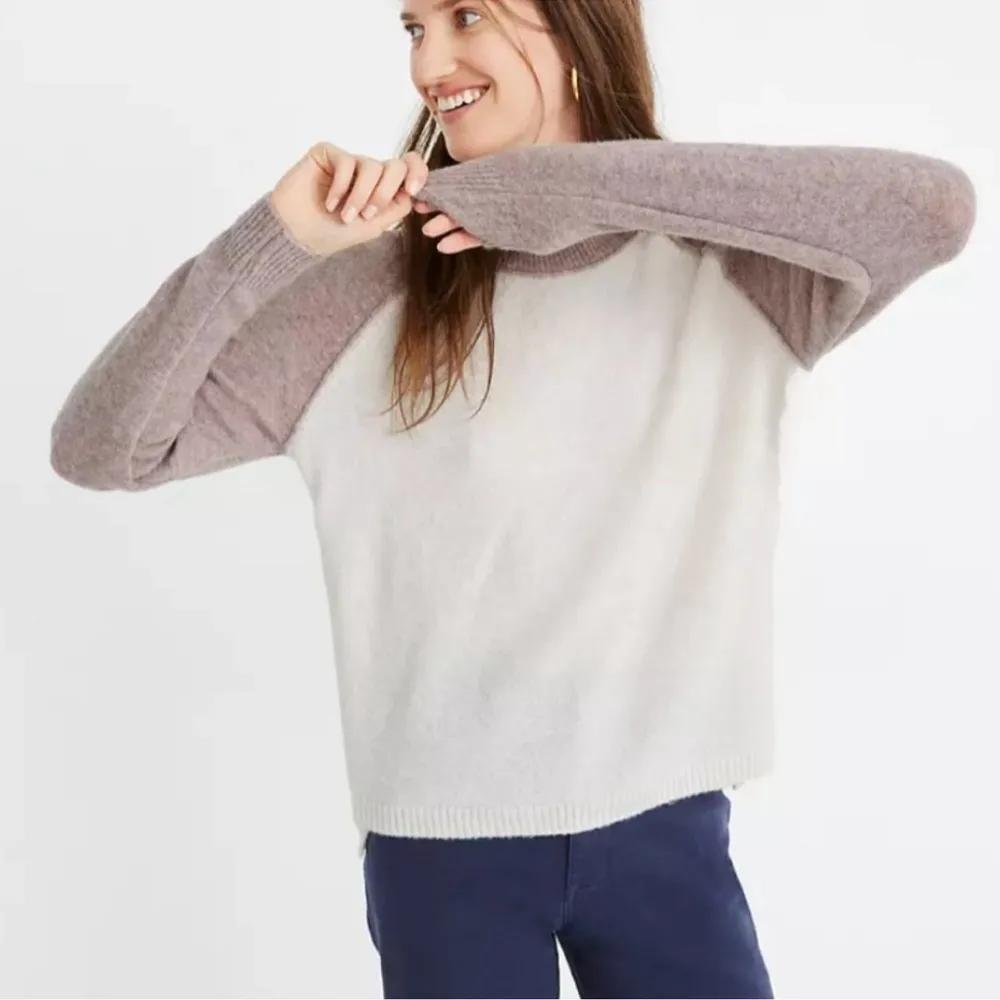 Madewell Allister White & Mauve baseball pullover cozy sweater size small - Image 2