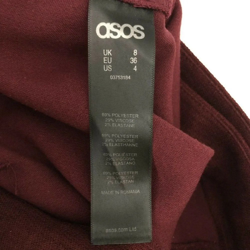 Asos Pencil Skirt Faux Wrap Midi Buckle Pocket Stretch Burgundy Size 4 - Image 4