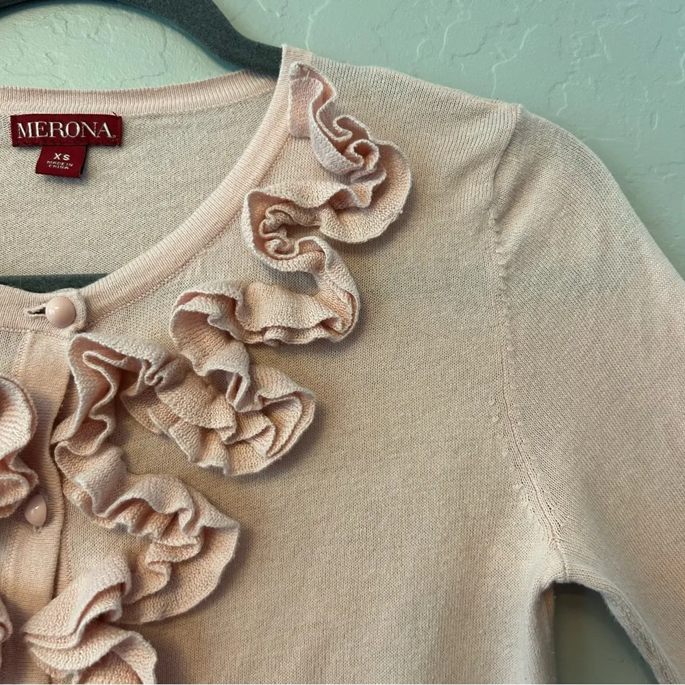 Merona light pink ruffle front button cardigan size XS - Image 5