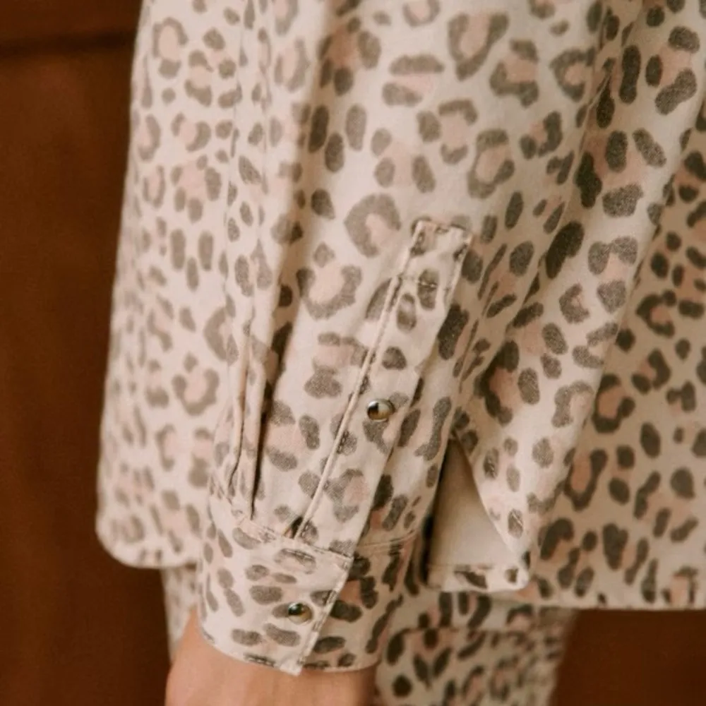 Sézane Max Long Sleeve Button Down Oversized Shirt | Sz 34 (US 2) | Pale Leopard - Image 3