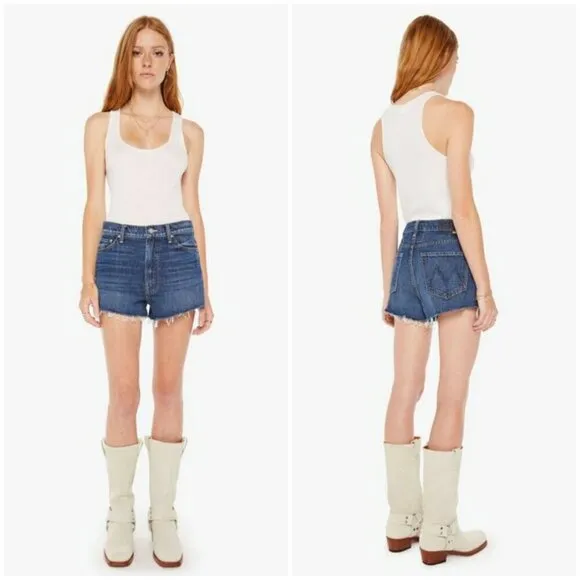 💕MOTHER💕 Dodger Short Short Fray Shorts Did You Bring Me Anything 28 NWT Blue - Image 2