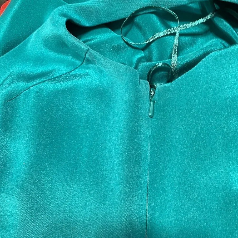 Jay Godfrey Silk Color Block Teal Hot pink Cowl Back Sheath Dress Size 2‎ Blue - Image 9