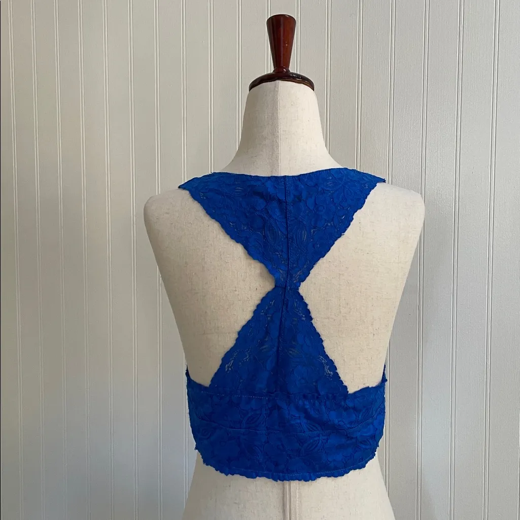 FREE PEOPLE Intimately Galloon Lace Racerback Bralette Royal Cobalt Blue Size L - Image 7