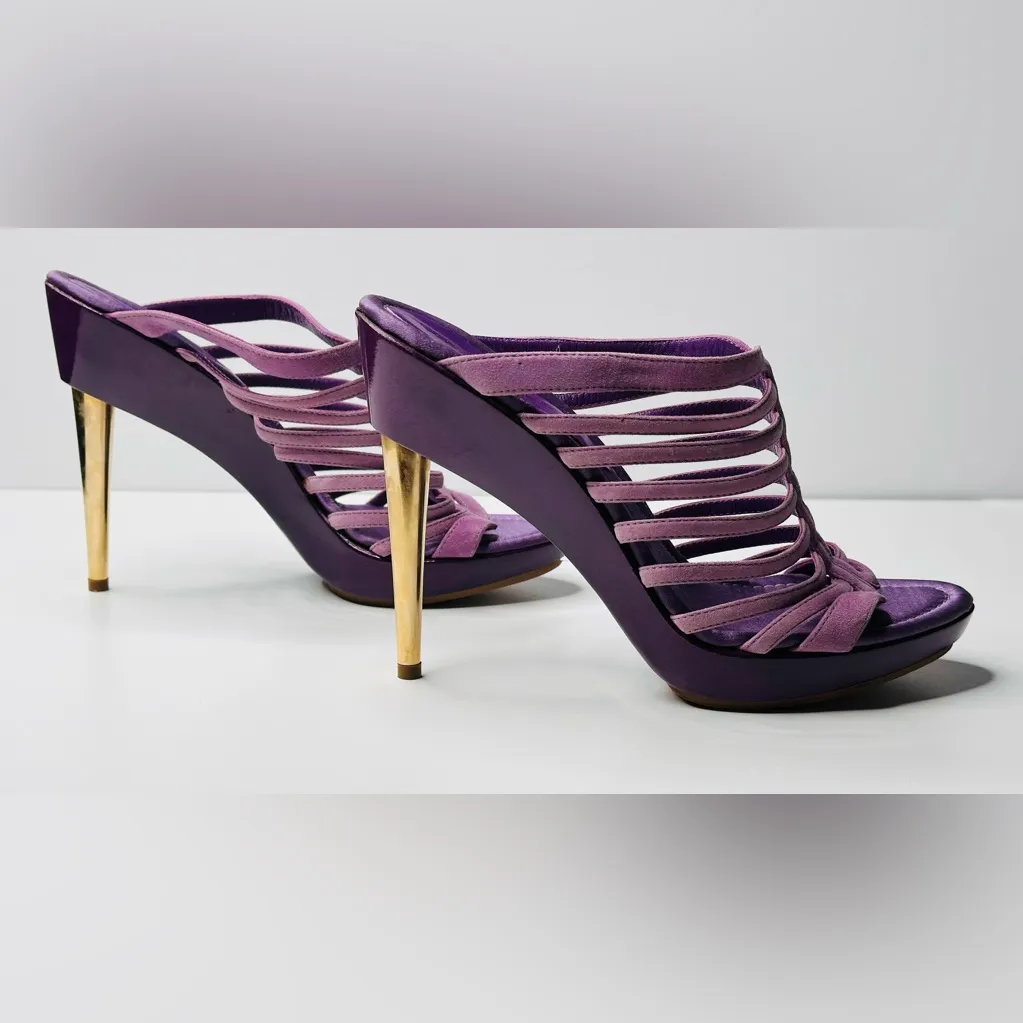 Gianvito Rossi Purple Suede Cagey Strappy Stiletto Heels Sandals Heels - Image 3