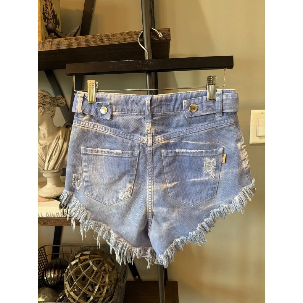 retrofete Tessa Cut Off Denim Shorts Purple Bleach Womens Size 28 - Image 12