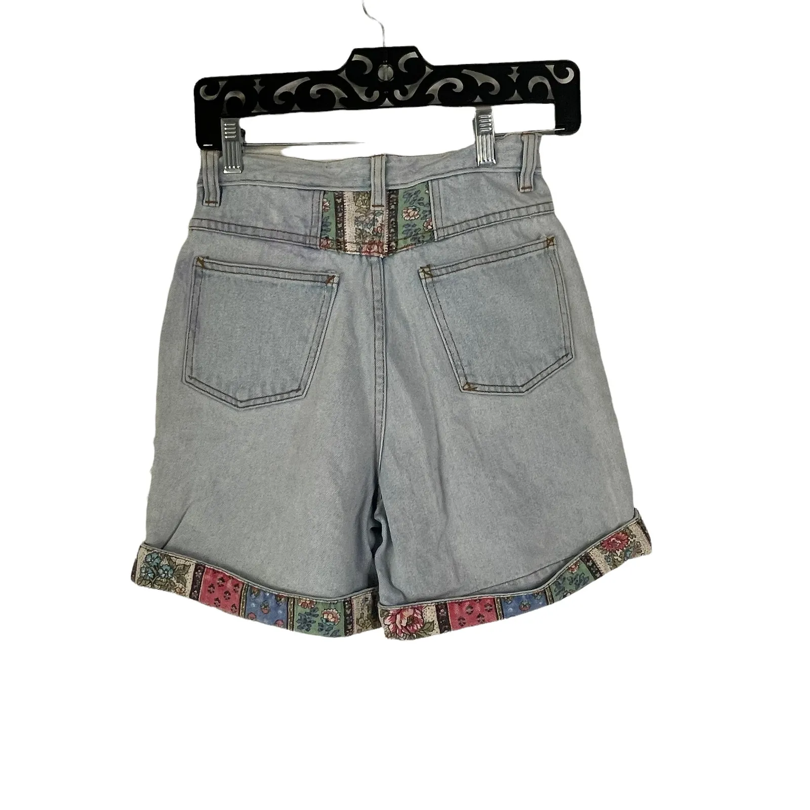 Rio‎ Vintage Size 7 Denim Patchwork Paperbag Denim Shorts Blue - Image 4