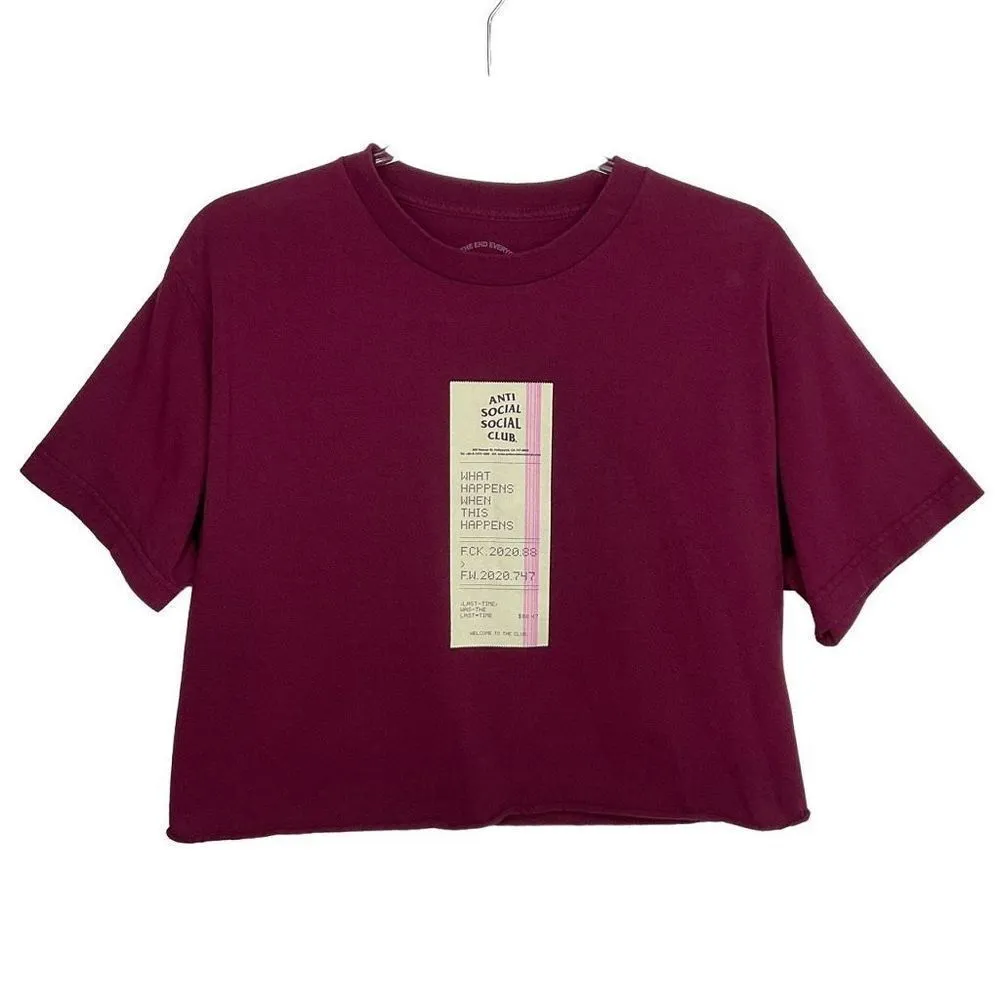 Anti Social Social Club Maroon Read Receipts Custom Cropped Tee Large ASSC - Image 6