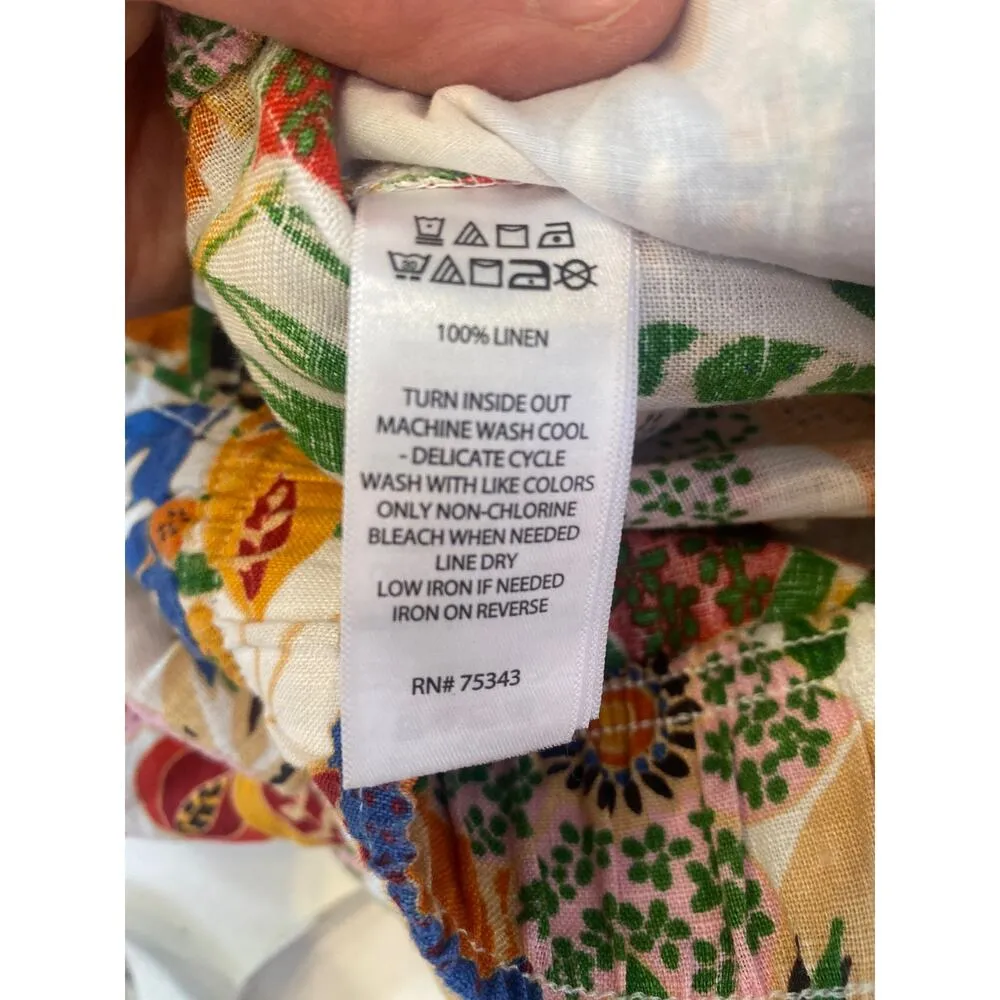 C&C California Casual Tropical Floral Print Linen Wide Leg Pants Sz Lg Colorful - Image 7