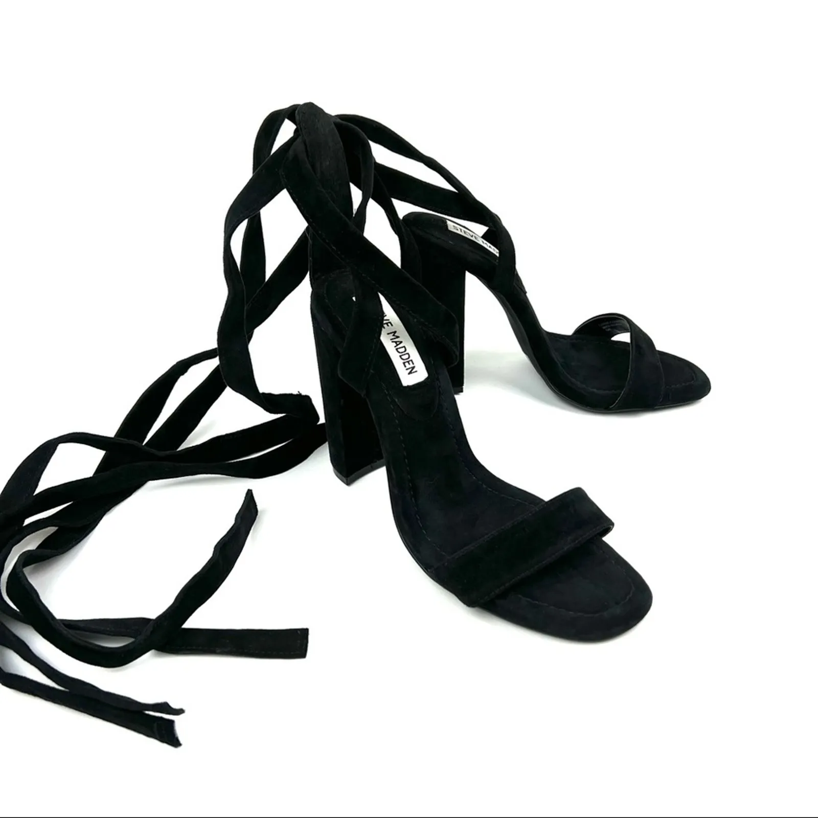 NEW Steve Madden Black Cosmic Suede Wrap Heels 7.5 - Image 2
