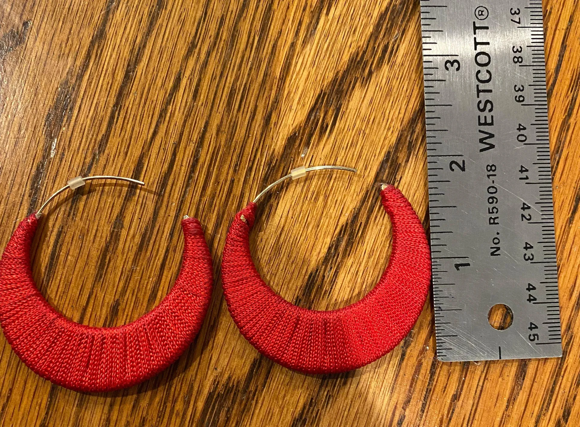 Red Thread Wrapped Hoop Earrings - Image 3