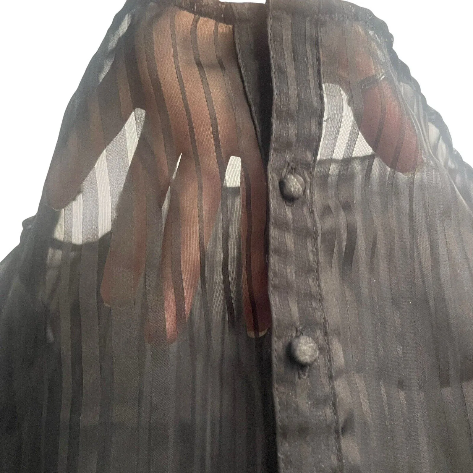 Twentyone Women's Size Medium Black Ruffle Dark Romantic Striped Sheer Blouse - Image 5