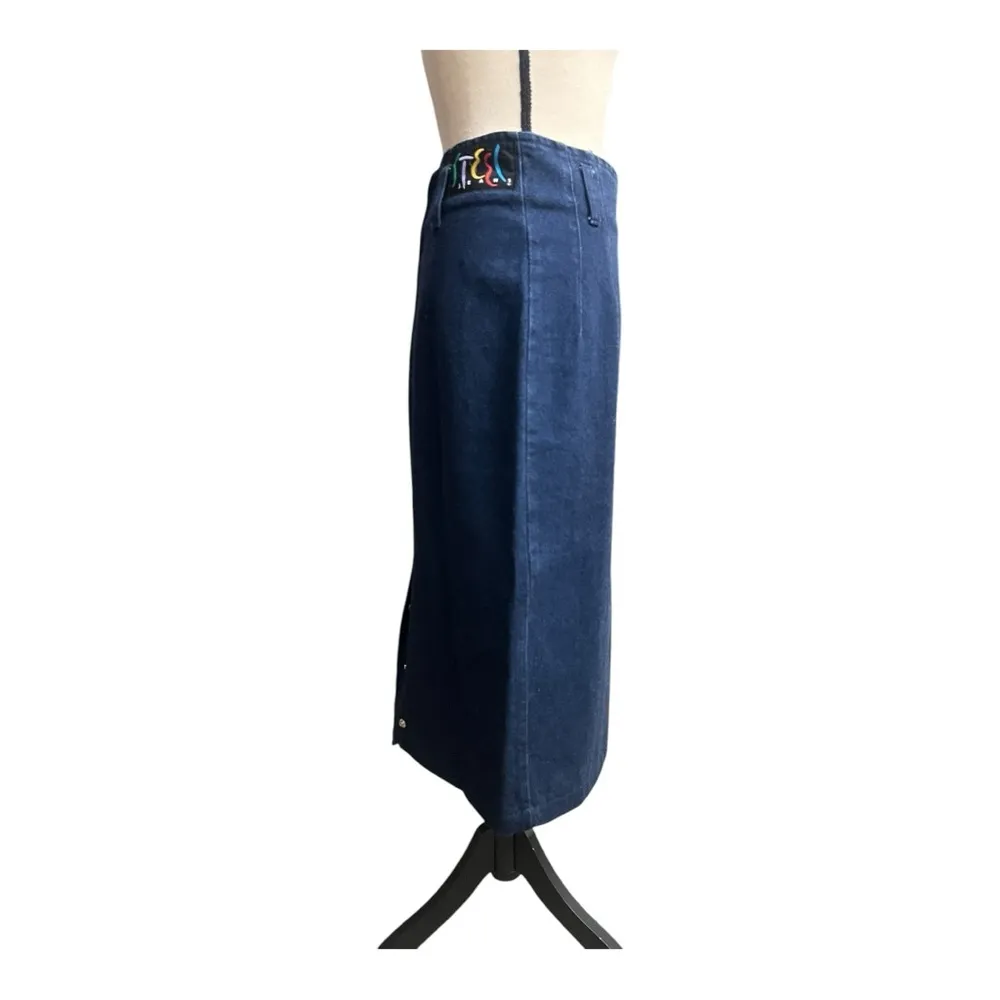 Vintage 90s Steel Jeans Midi Classic Blue Denim Skirt Size 7 - Image 6