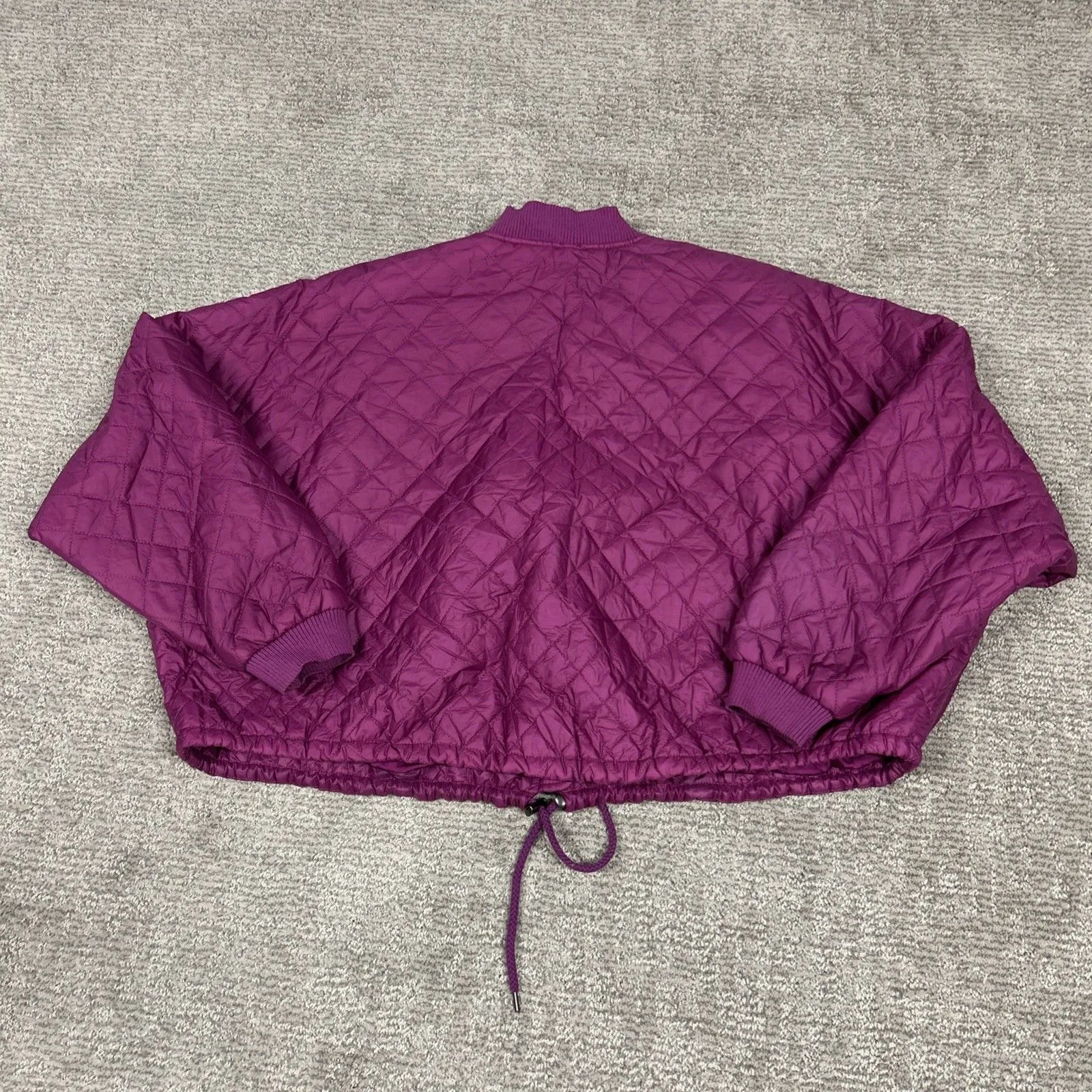 Free People Easy Quilted Bomber Jacket Women Small Fuchsia Purple Oversized Boho - Image 8