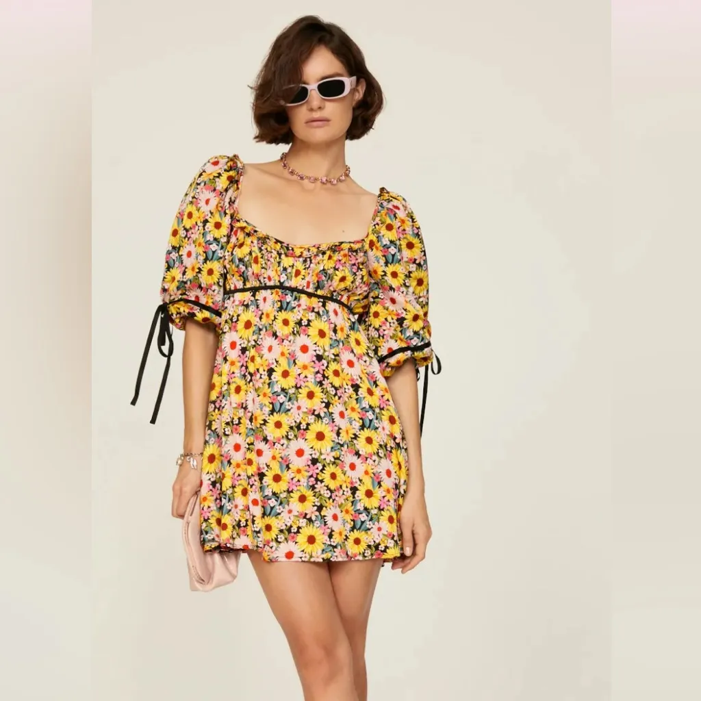 For Love & Lemons Sylvia Puff Sleeve Mini Dress Size S flower print multicolor - Image 13