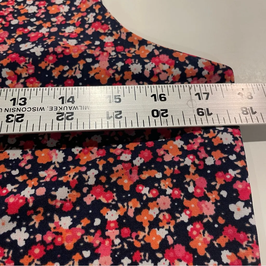MICHAEL Kors Navy Blue Pink Floral A-Line Midi Dress Women’s Med Stretch Zip - Image 7