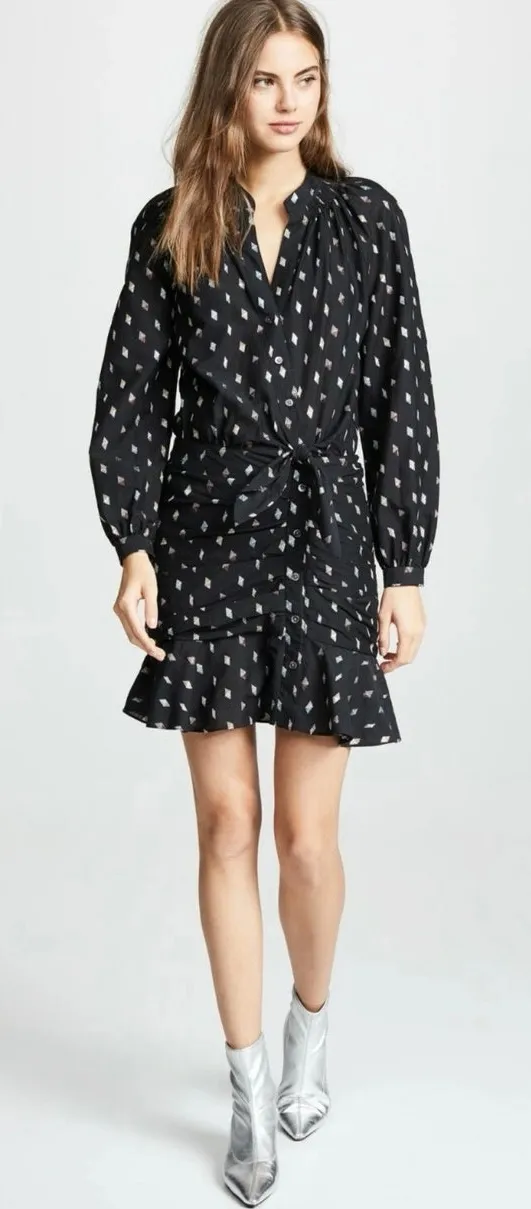 Veronica Beard Black Alia Metallic Geometric Long Sleeve Mini Dress Size 2 XS - Image 1