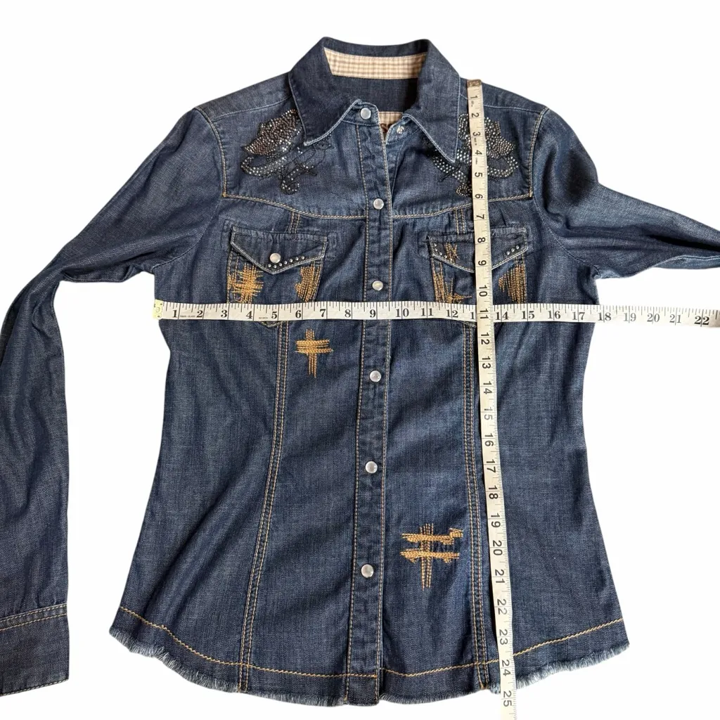 Guess Y2K Denim McBling Button Down Shirt Size Large - Image 3