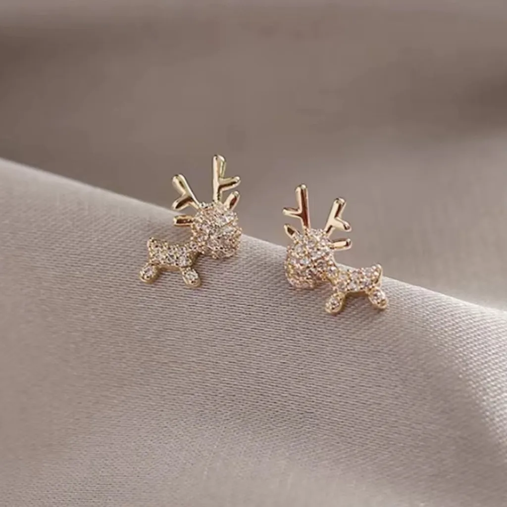 Gold Reindeer Stud Earrings - Image 2