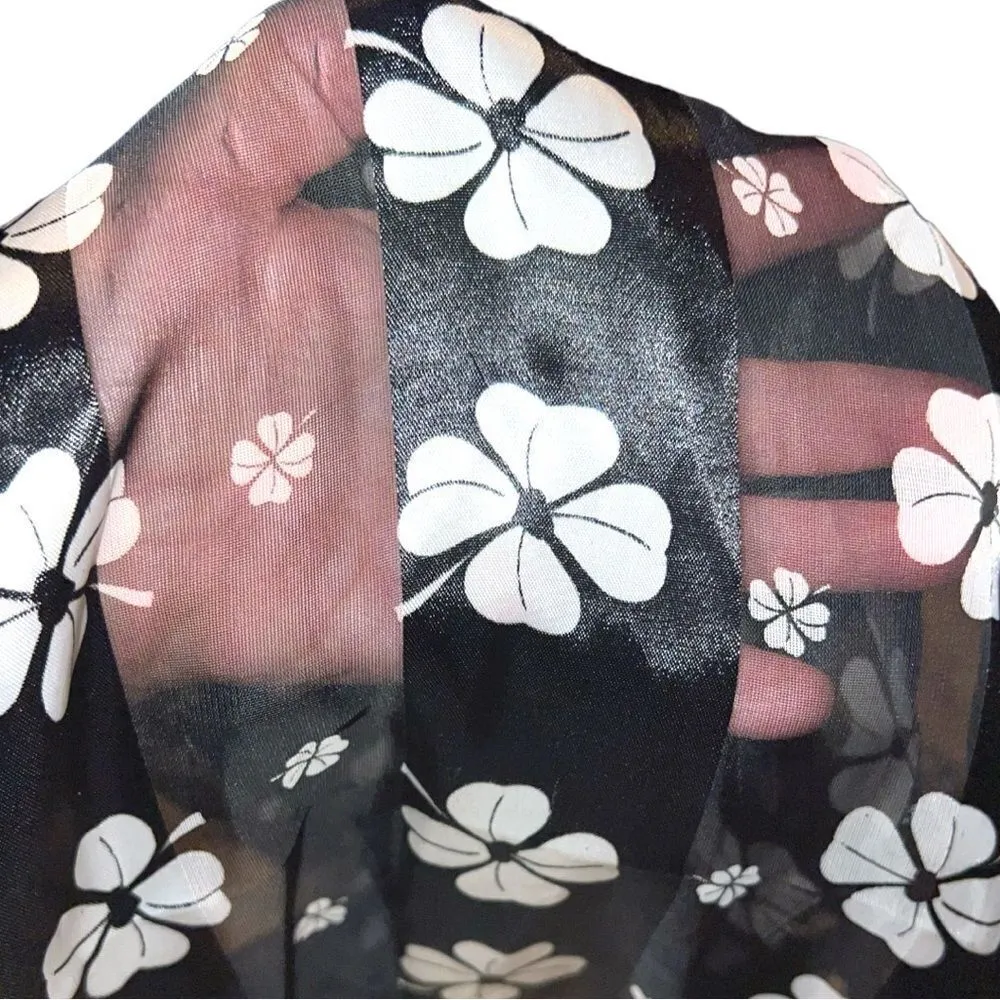 Beautiful black scarf with white 4 leaf clover print! Brand new! - Image 7