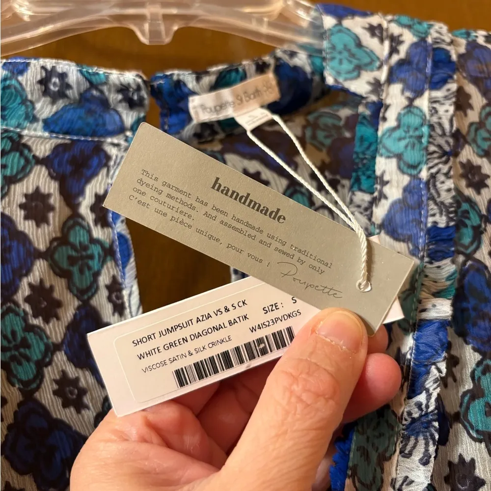 NWT  Short Jumpsuit Azia in White Green Diaognal Batik - Image 6