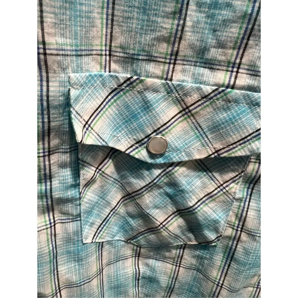 Roper Western Shirt Women’s Medium Blue Plaid Pearl Snap Long Sleeve Rodeo - Image 3