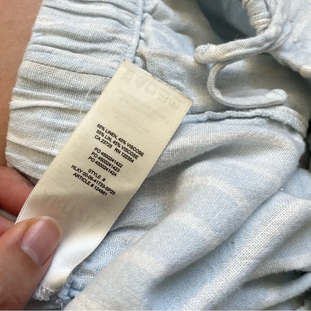 Aritzia Linen Pants striped straight leg sontag womens Blue (medium) coastal - Image 9