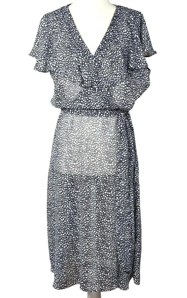 Christopher & Banks Womens Dress Size 8 Navy White Polka Dot Midi Length Sheer - Image 1