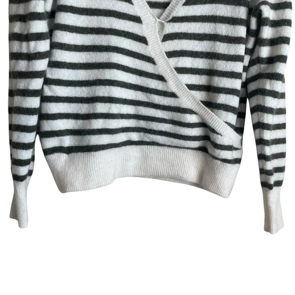 Madewell Sweater Women M Gray Stripe Wrap Bodice Cozy Warm Contemporary Gorpcore - Image 6