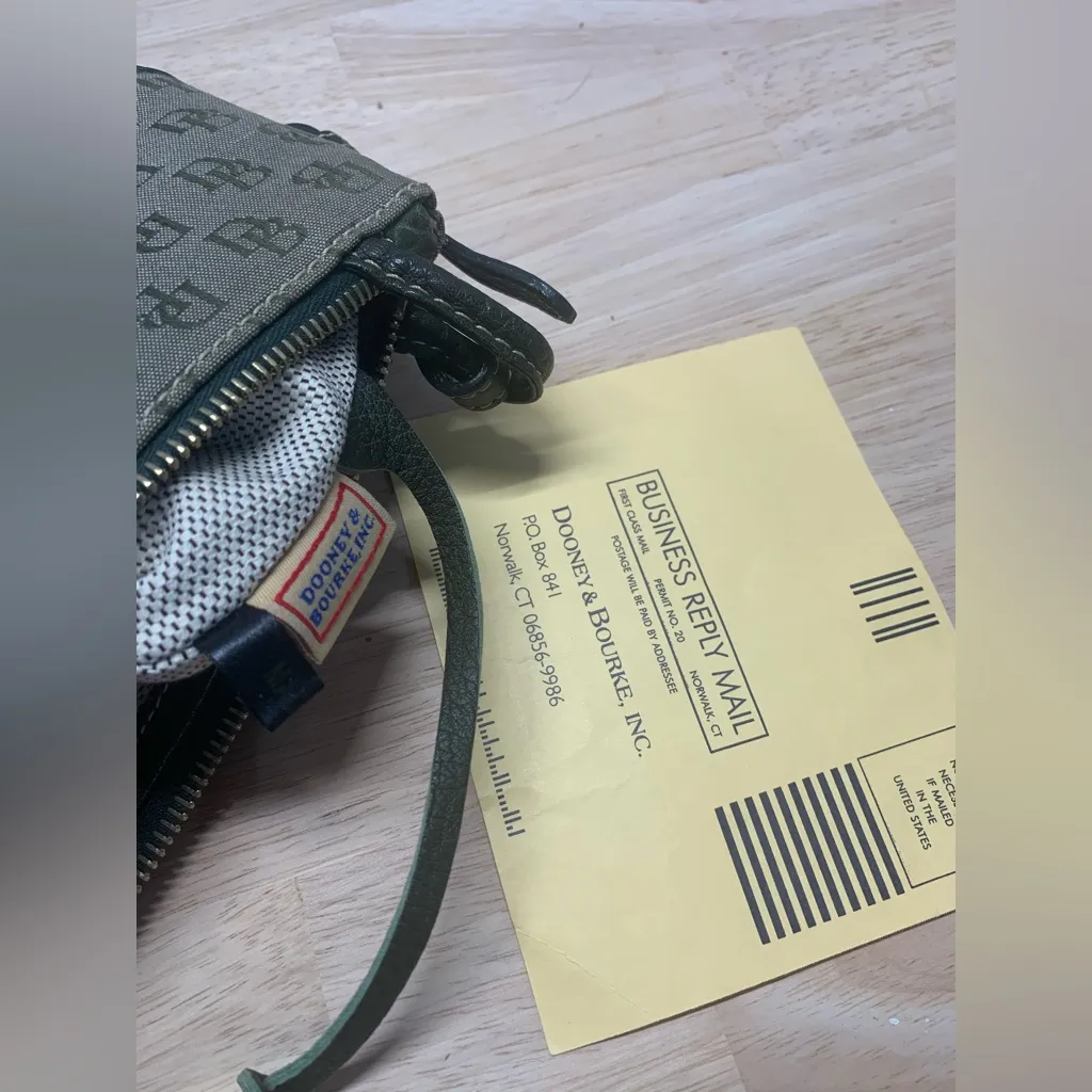 Dooney & Bourke DB Monogram Y2K Slim Zip Top Shoulder Bag 2-Way Clutch Green - Image 4