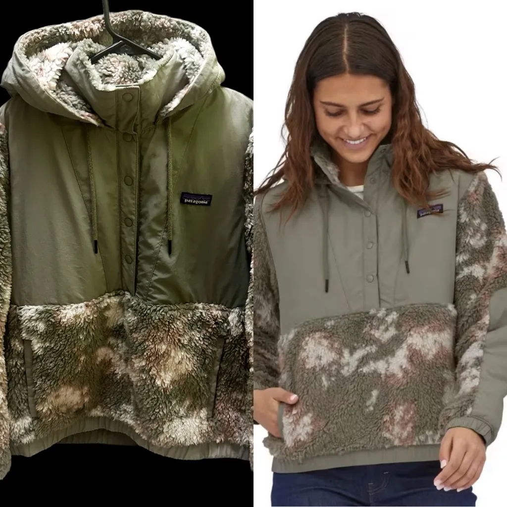 Patagonia Women's Green and Cream Teddy Jacket vintage - Image 2