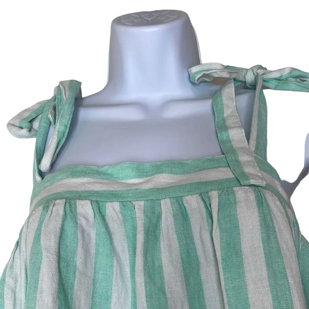Stoney Clover XL Green White Stripe Tie Straps Linen Blend Babydoll Crop Top NEW - Image 4
