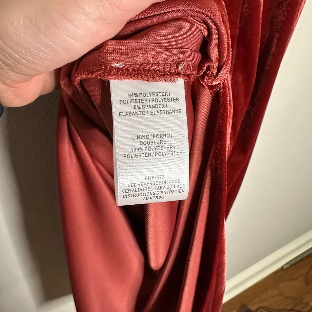 Taylor Stretch Velvet Maxi Dress Size 6 Paprika Slip Dress Draped Neck New Red - Image 10