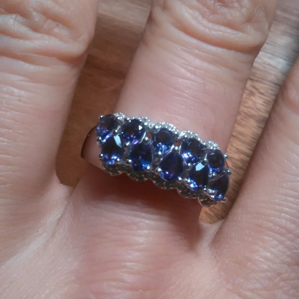 Premium Bolivian Amethyst and White Zircon Cascade Sterling Silver Ring (Size 9) - Image 11