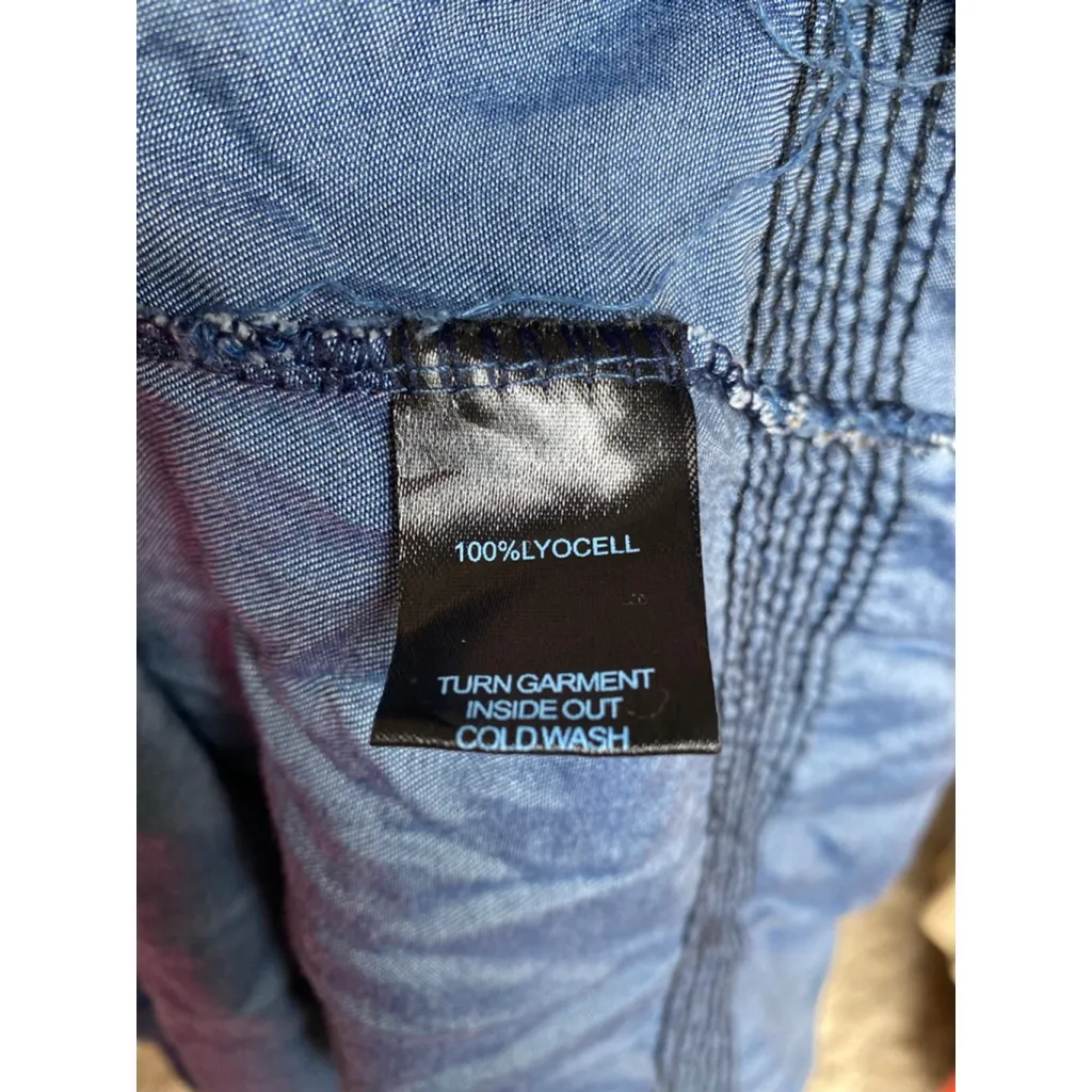 Lapis Smocked Denim Maxi Dress Blue Tiered Boho Button Western Cottagecore Indie Size L - Image 7